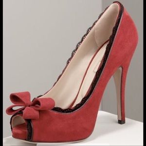 Valentino Dentelle suede lace-trim bow pumps 38.5